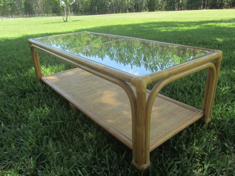 Wicker Coffee Table End Table Furniture Coffee Table Glass Etsy