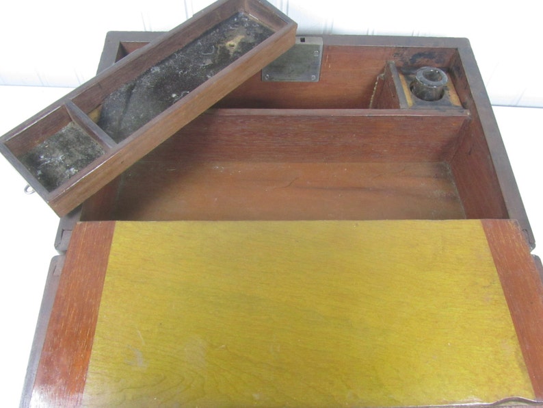 Antique lap desk, primitive desk, writing desk, ink well, writing box, laptop desk, storage box, wood desk, vintage desk image 4