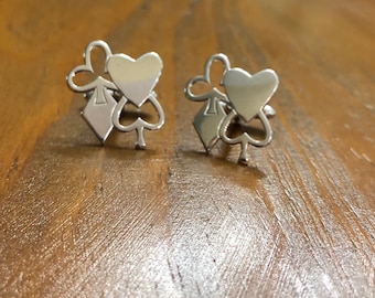 Vintage Swank cuff links, vintage jewelry, costume jewelry,playing cards, gamble,suit of cards, hearts clubs diamonds spades,