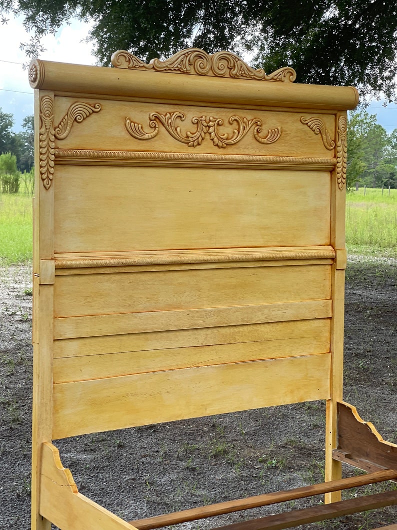 Antique Bed Wood Bed Ornate Headboard Farmhouse Decor Etsy