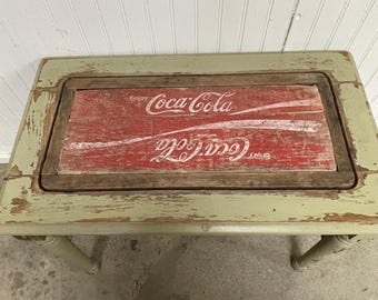 Coca Cola Side Table, up Cycle Coke Crate, Coke Memorabilia, Glass