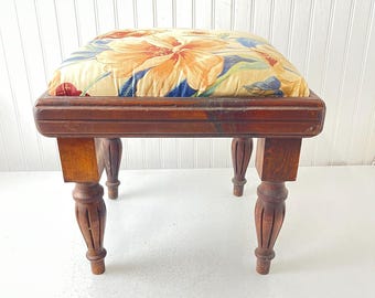 ViINTAGE FOOTSTOOL, Antique foot stool, antique ottoman,Square  stool,antique quilt upholstered stool, wood stool, Ooak furniture