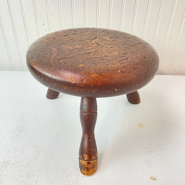 Vintage Wood Stool, Milk Stool, Three Leg Stool, Solid Wood Stool, child's stool, bathroom decor, wood stand, display stool,