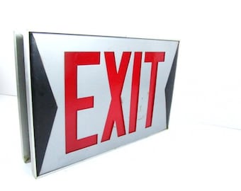 Exit sign, metal sign, vintage sign, store, industrial decor, red, gray, window sign