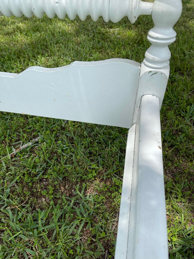 Antique White Wood Bed Full Size Bed Farmhouse Spool Bed Etsy