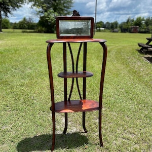 ANTIQUE Shaving Stand with Mirror, three tier stand, furniture, three shelf stand, Victorian Primitive, farmhouse decor