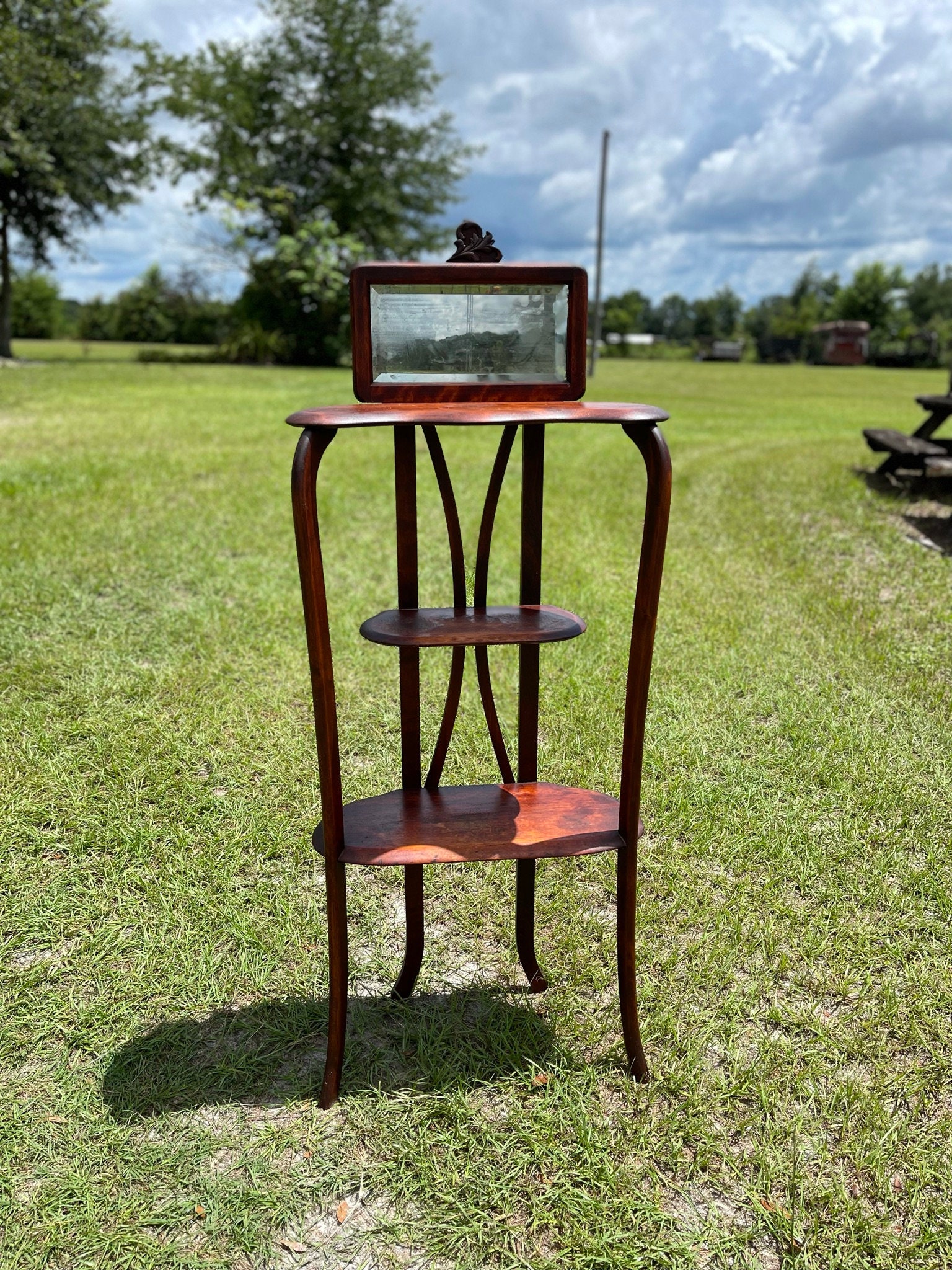 ANTIQUE Shaving Stand With Mirror, Three Tier Stand, Furniture, Three ...