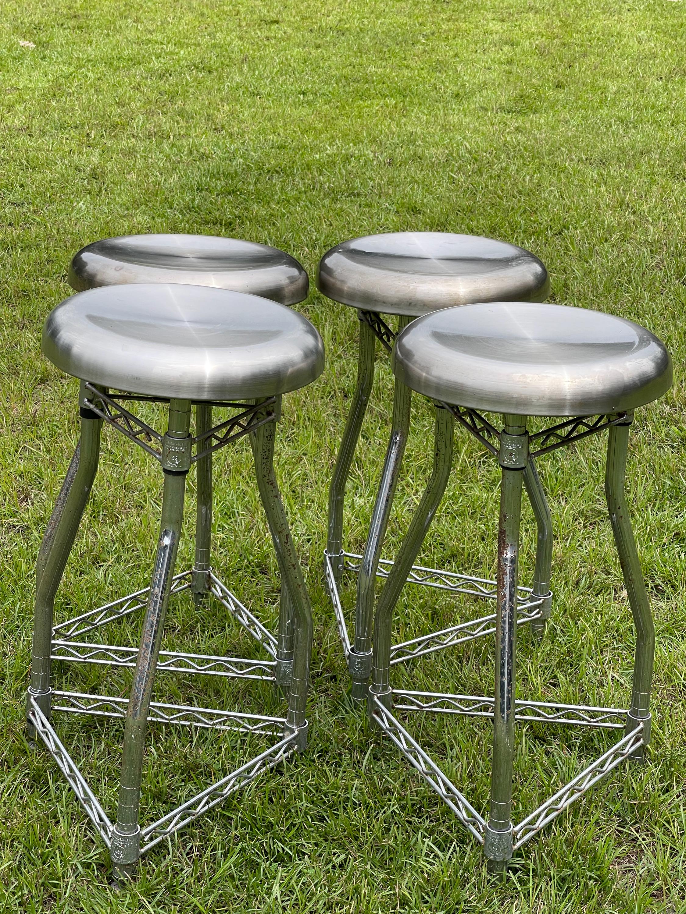 Vintage Metal Bar Stools, Stainless Kitchen Stool, Industrial Decor ...