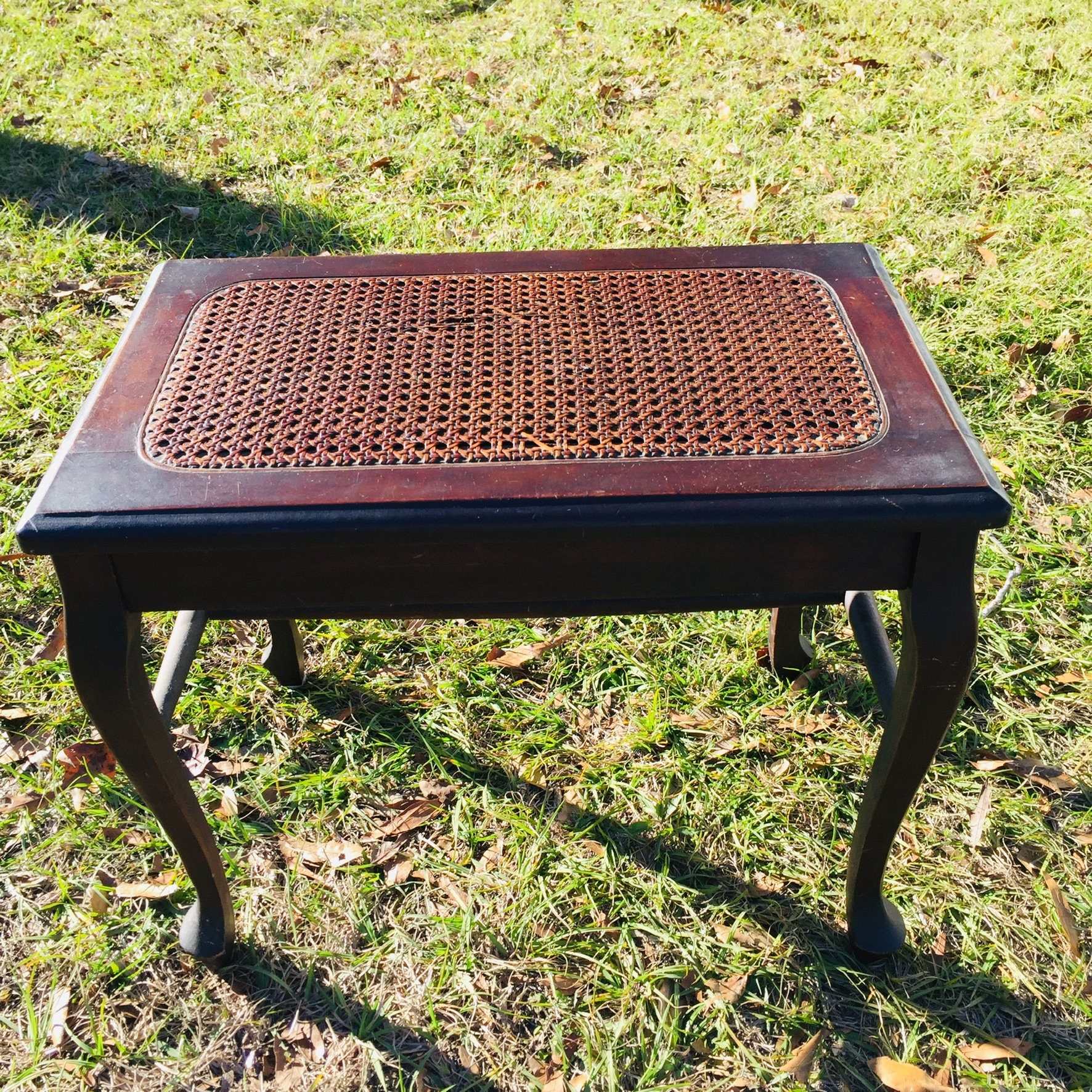Antique Piano Bench, Foot Stool, Wood Bench, Cane Top Bench, Foot