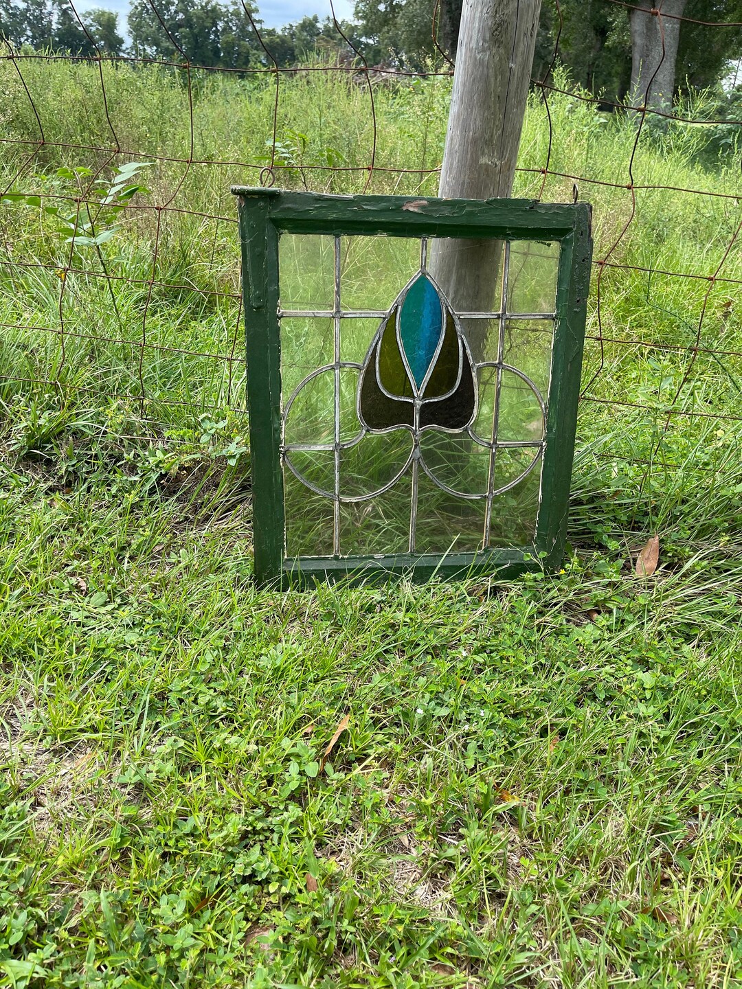 Leaded Glass Window, Antique Window, Vintage Glass Window, Stained