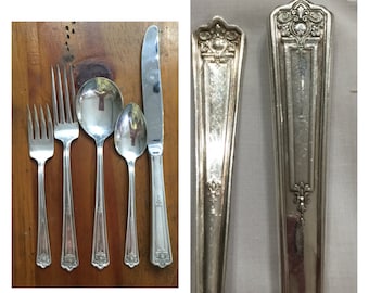 Placa de plata cubierto, conjunto de cubiertos, boda vintage, ajuste de mesa, cubiertos, cucharas tenedores cuchillos, Rogers &bros. vintage plato de plata