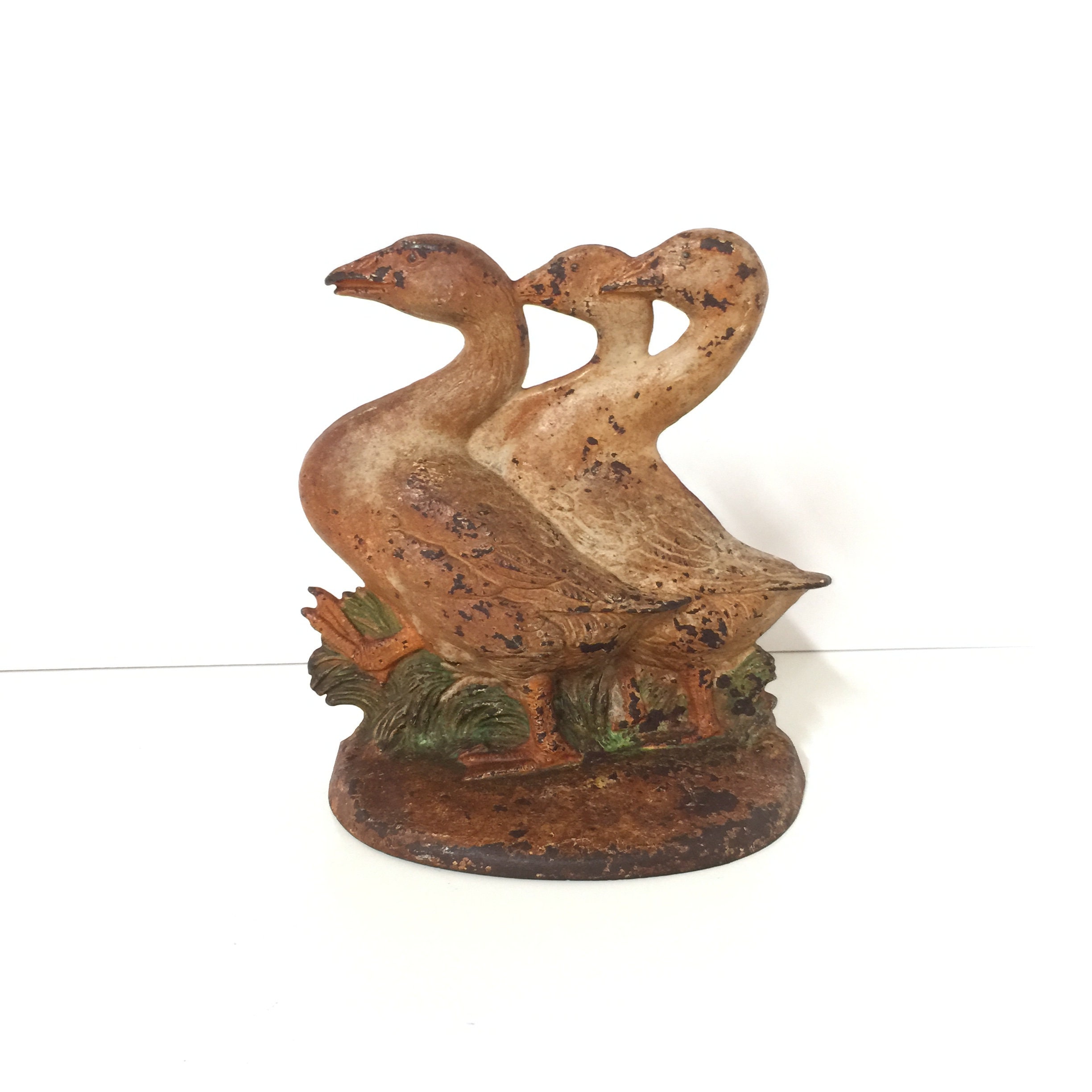 Antique Cast Iron, Iron Door Stop, Three Geese, Hubley, Home Decor, Farmhouse Decor Figurine, Vintagedecor, Birds, Metal Doorstop