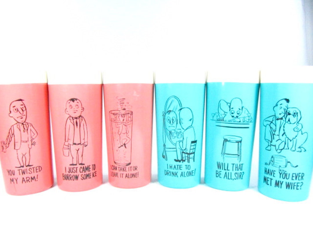 Plastic Bar Cups, Fun Plastic Barware Cups, Cartoon Barware, Mid Century, Highball Glass, Aqua