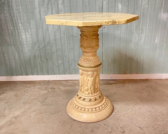 Vintage Marble top table, faux Marble Top, Carved table, garden Table, Furniture, pedestal table, plaster table,Grecian column, unique table