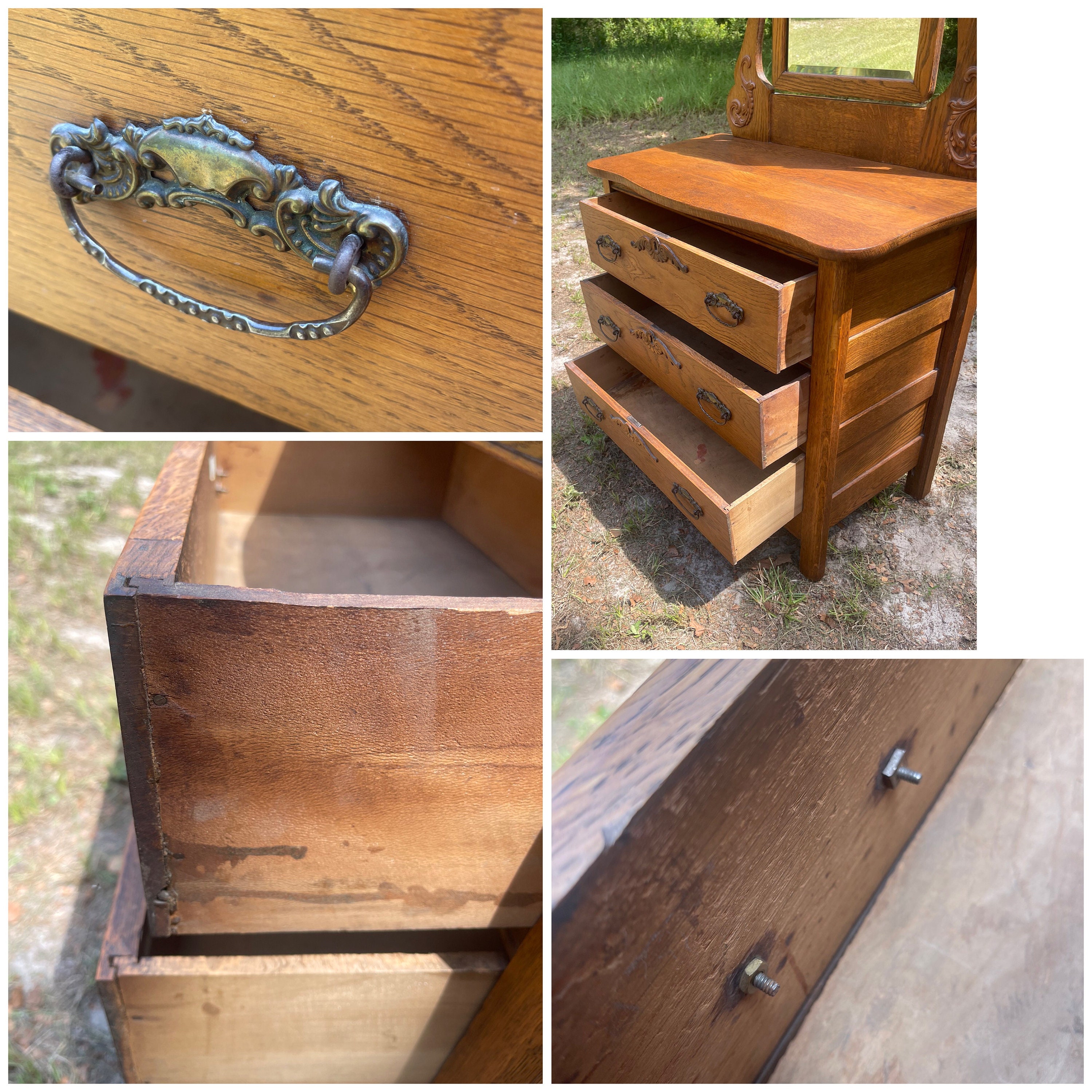 Plateau Miroir Doré Vintage En Verre Et Laiton - Organisateur Pour Bijoux Et Maquillage - 3 Tailles - 2