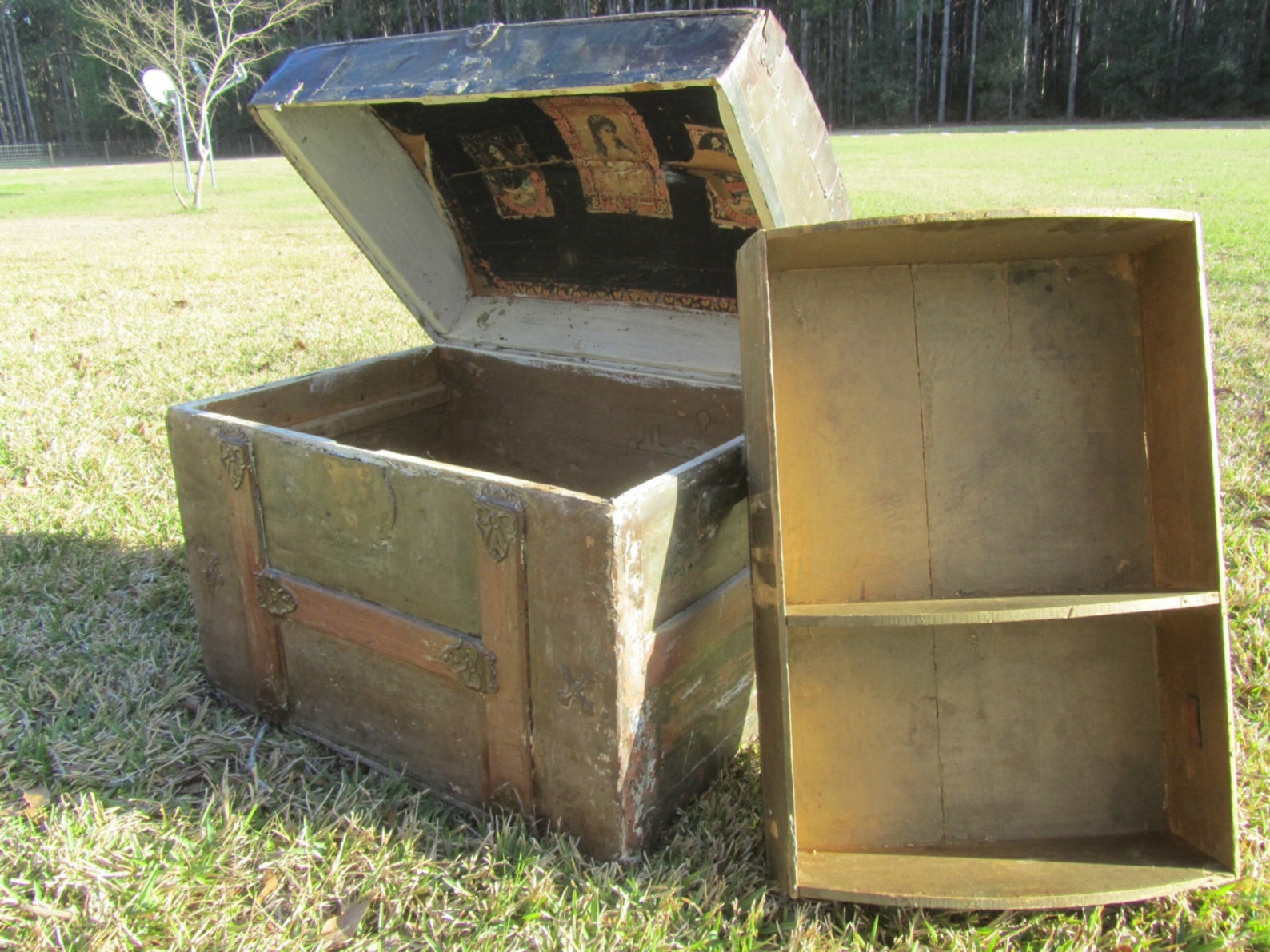 Antique Steamer Trunk Round Top Trunk Chest Storage Box Etsy