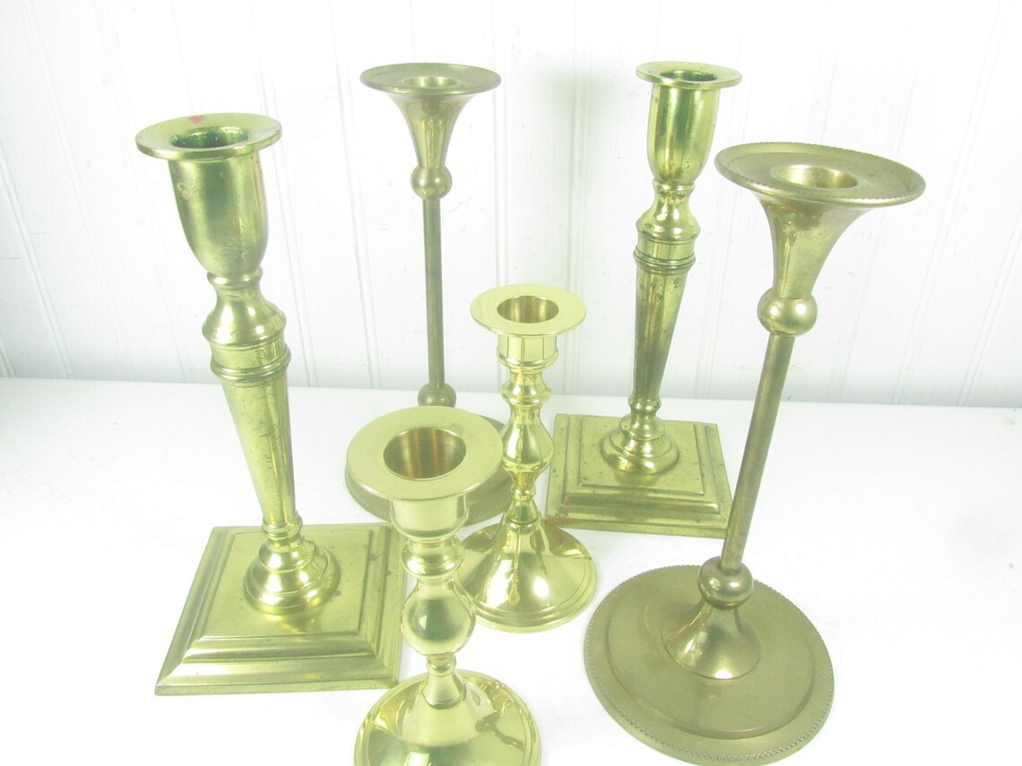Brass Candle Sticks Set of Candlesticks Brass Centerpiece Etsy