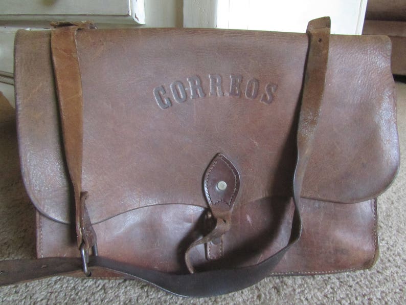 antique leather mail bag