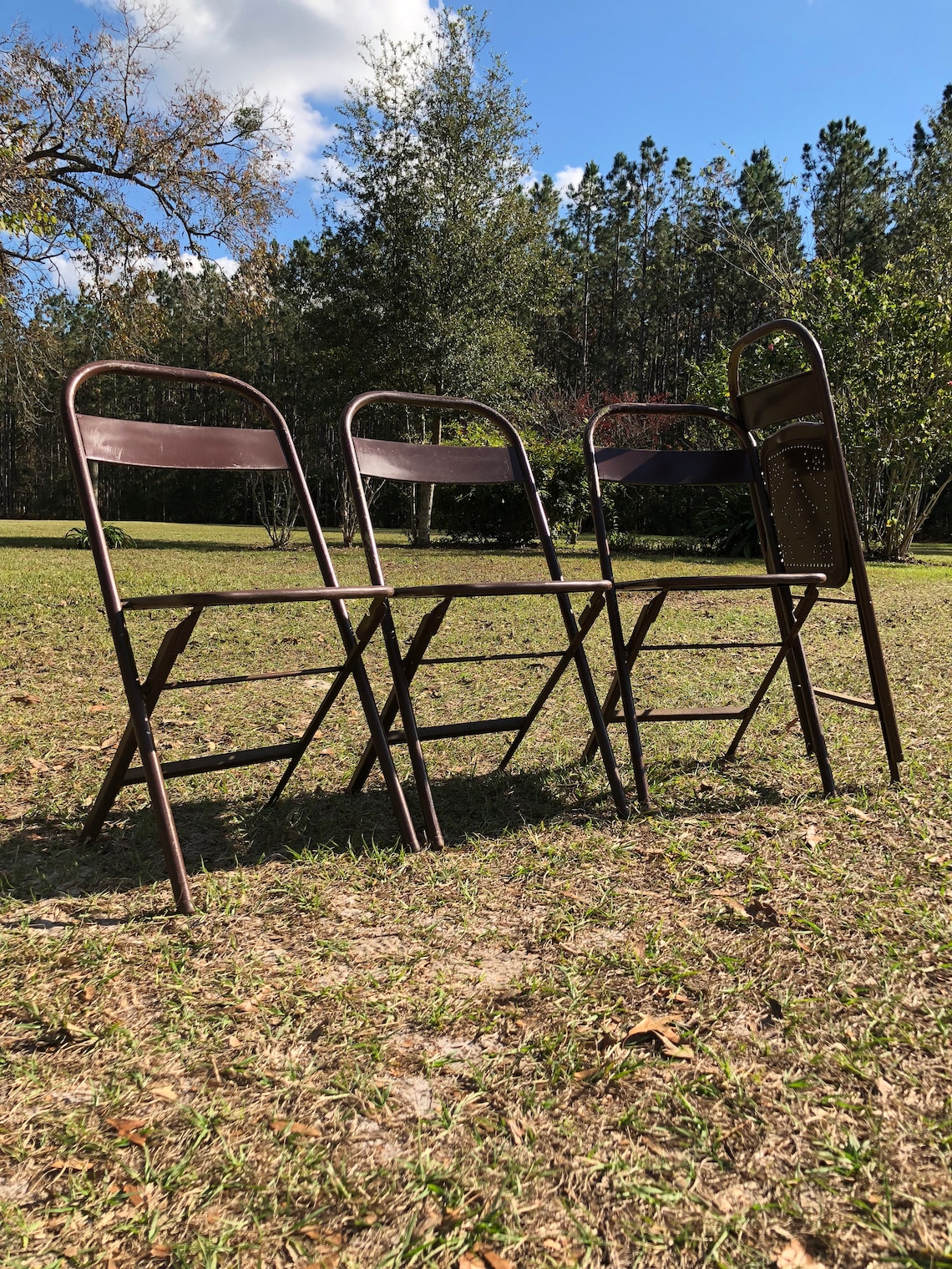 Vintage Folding Chair brown metal chair Retro Folding Metal Etsy