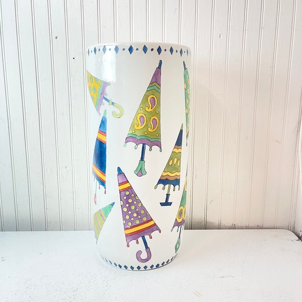 paragüero, diseño de interiores, decoración del hogar, paragüero de cerámica, pintado a mano, estilo Fornasetti, decoración caprichosa, cerámica colorida