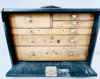 Vintage Machinist Chest, wood tool box, wood drawer box, storage cabinet, craft box, vintage wood box, organizer, file box