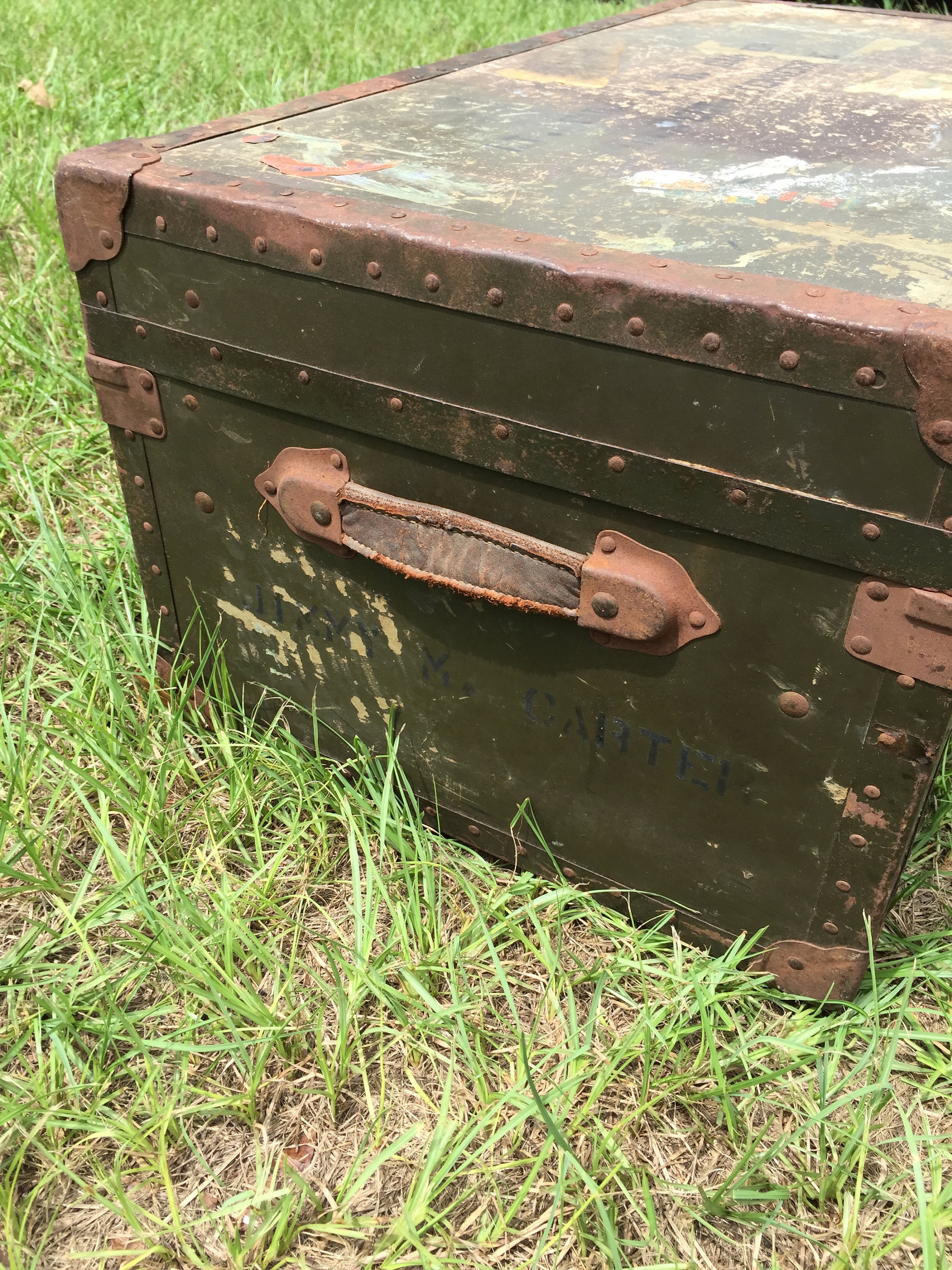 Vintage Foot Locker Metal Storage Trunk - antiques - by owner