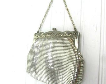 Vintage Whiting and Davis Purse, Vintage Silver Mesh purse, purse,bag, formal purse, wedding purse,