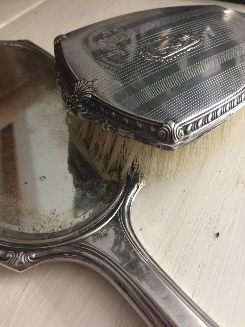 Antique Brush and Mirror Set Hand Mirrorvintage Hairbrush - Etsy