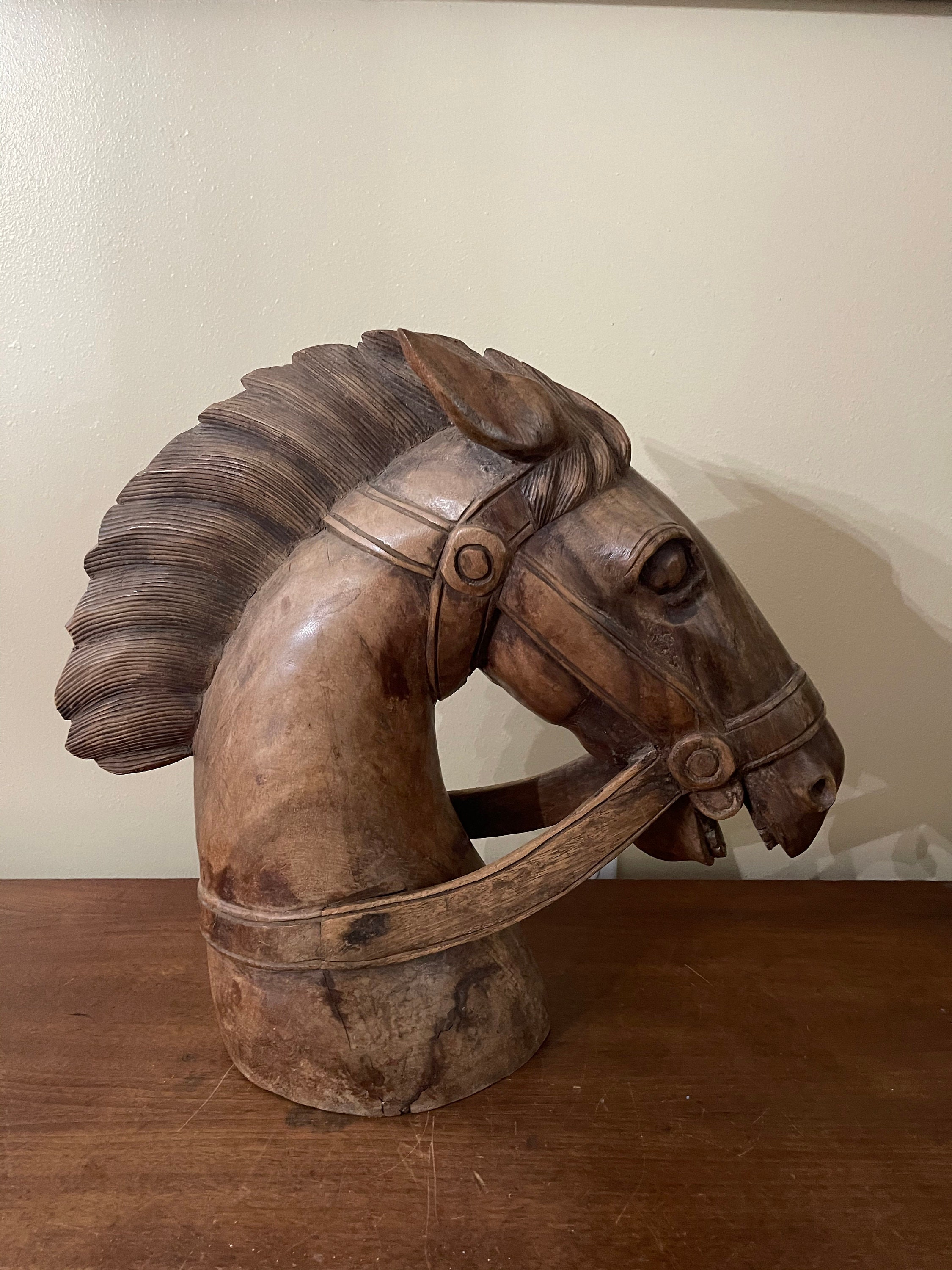 Large Carved Horse Sculpture Wood Horse Head equestrian Etsy