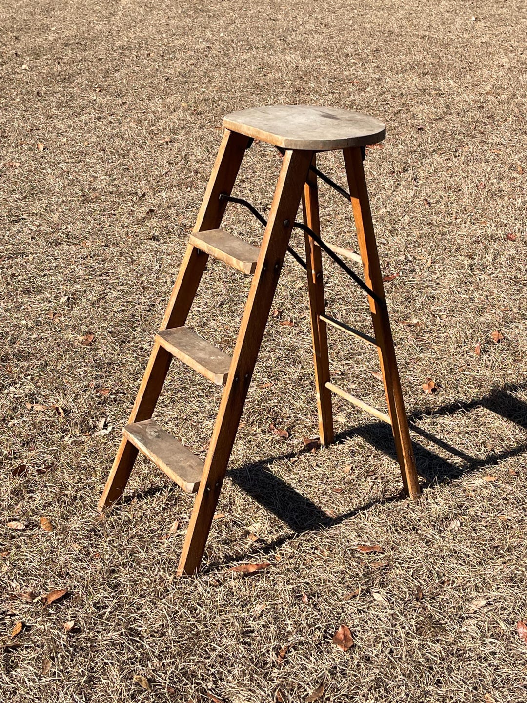 Crakerjac Ladder Stool, Antique Wood Step Ladder, Vintage Step Stool ...