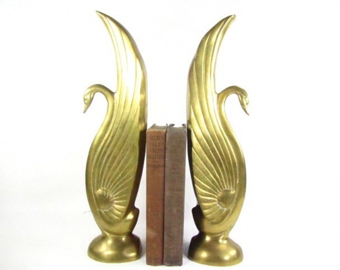 Brass Swan Bookends Brass Bird Home Decor Elegant Decor Etsy