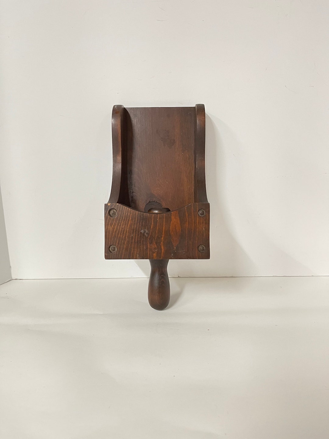 Vintage Wood Candle Holder, Chamber Candle, Hand Held Candle Holder