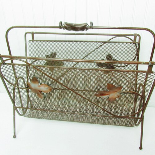 MAGAZINE RACK, Mid Century Decor, Atomic, Organizer, Metal Magazine Holder, Towel Holder, main image 2