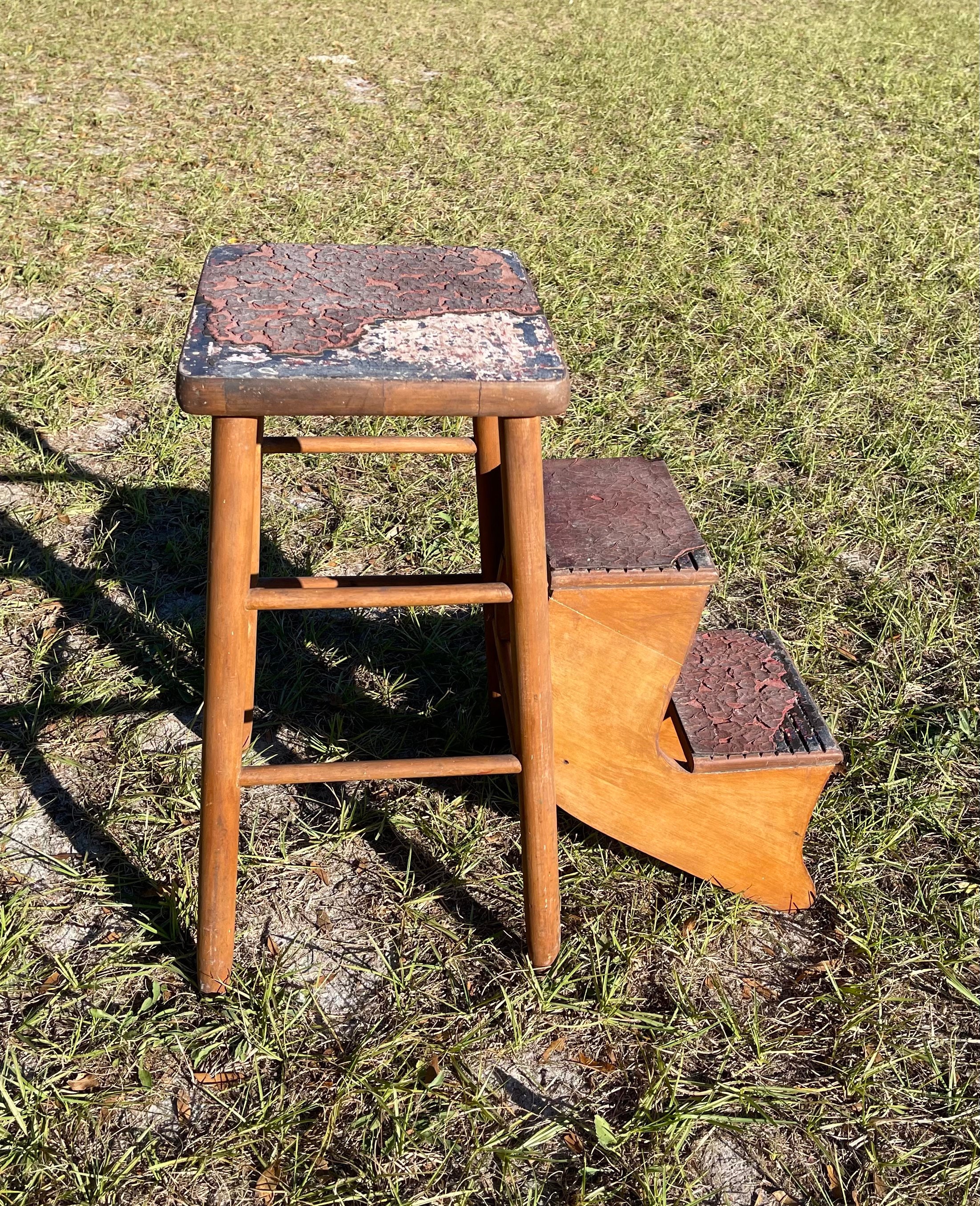 Vintage wood folding step stool hotsell