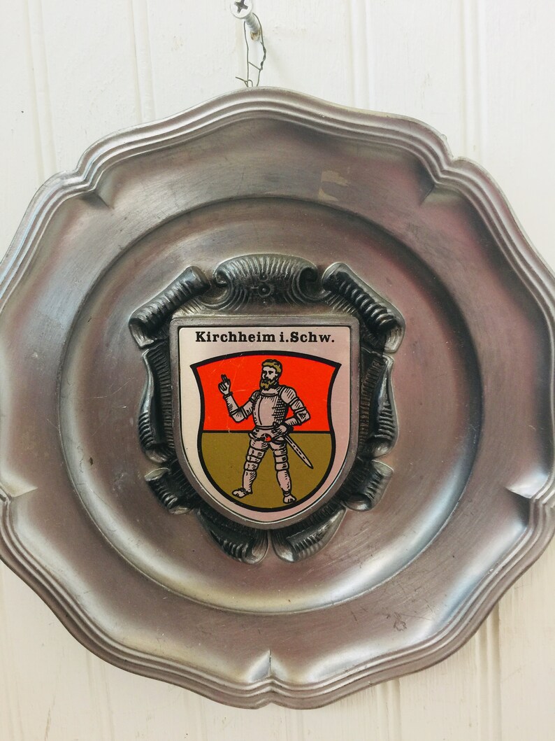 Pewter Plate Vintage Plate Family Crest European Decor Pub Etsy