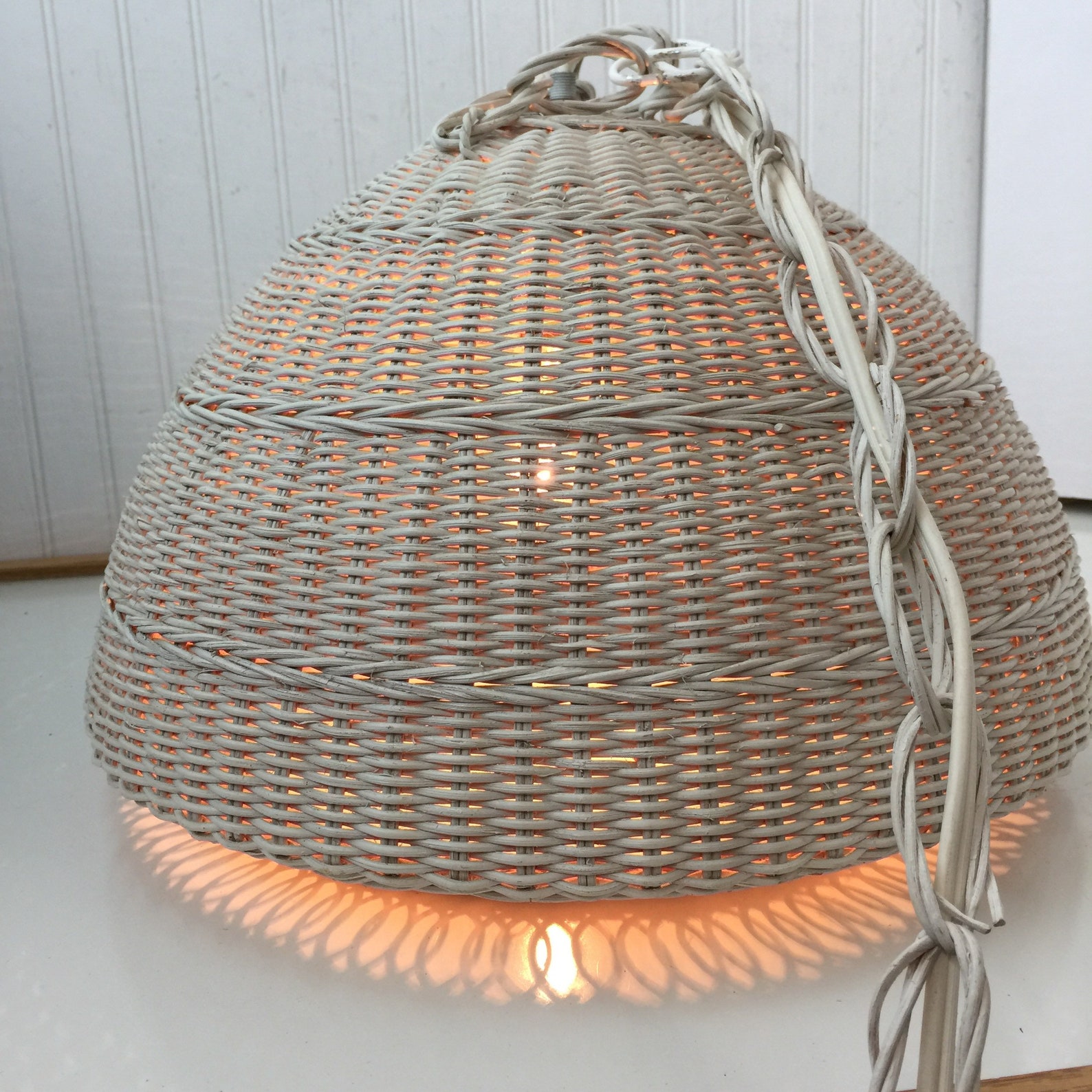 Vintage Wicker Lamp Swag Light Hanging Light Basket Light - Etsy