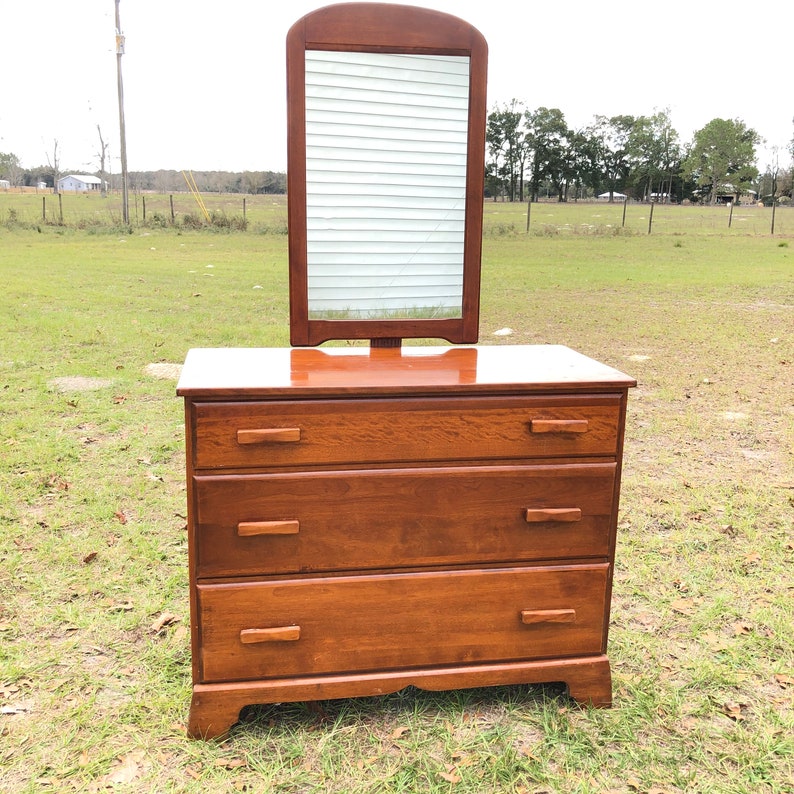 Vintage wood Dresser, wood furniture, dresser and mirror, farmhouse decor, rustic, bedroom decor, solid wood furniture, dovetail drawers image 2