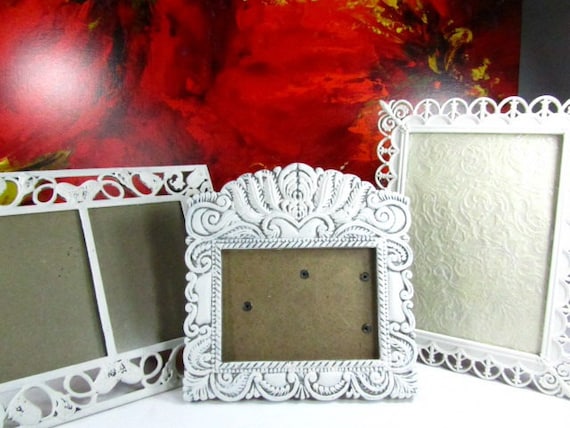 Picture frame set, shabby decor frame, metal frame, white frame, photo frame, filigree ,  vintage frame,