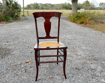 Vintage Chair, Antique Wood Chair, Furniture, Marconi brothers  Wood Chair, Dinning Chair, T back chair, cane seat chair, Side Chair