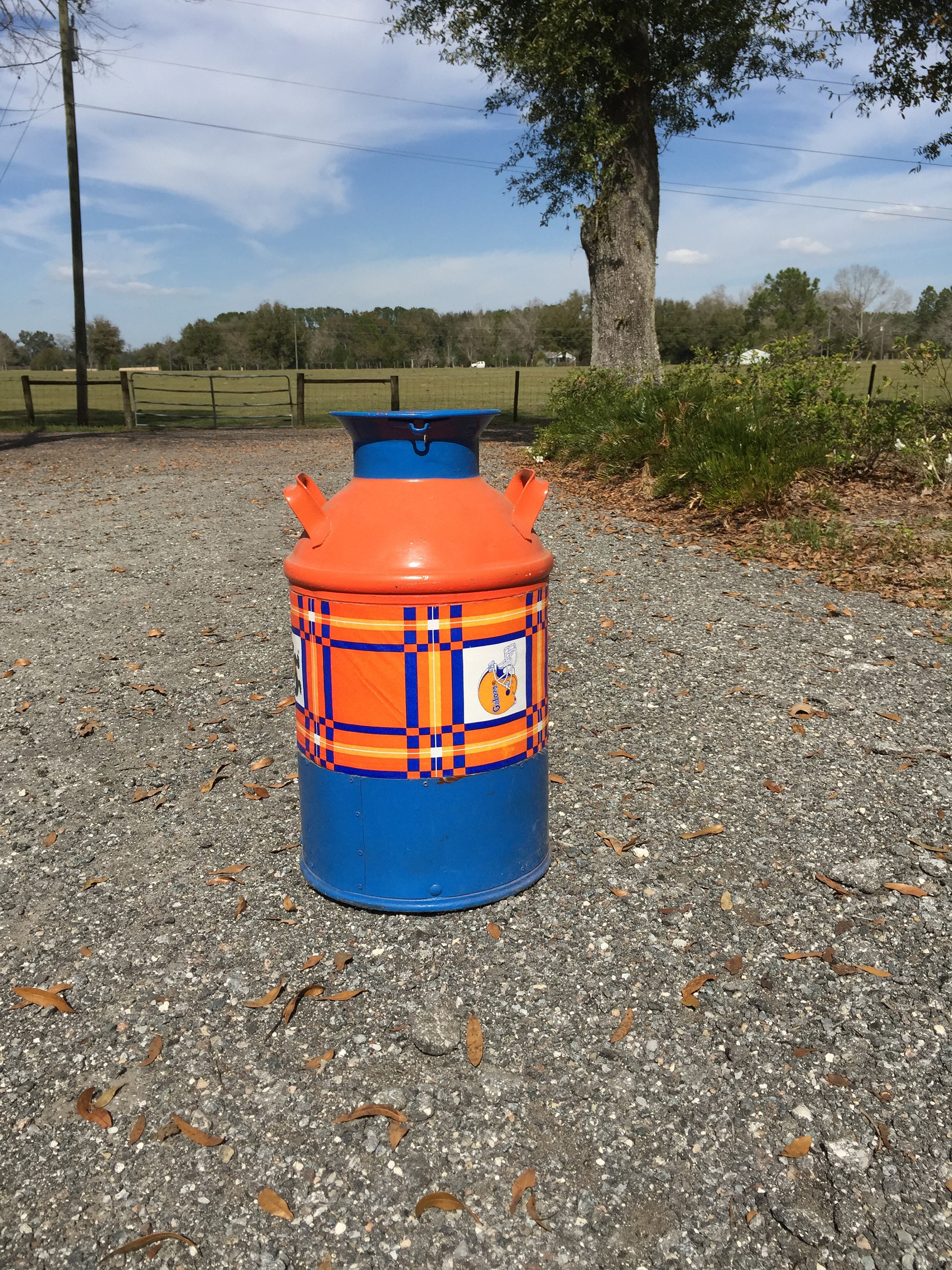 Florida Gators, Antique Milk Can, Gator Football, Uf, Bottle, Metal Jug, Container, Dairy, Orange & Blue Can, Can