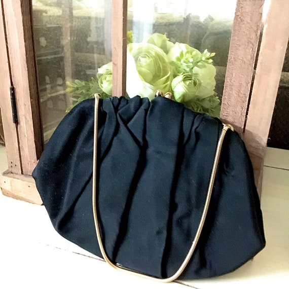 Vintage purse, black purse, 1950s fashion, handbag