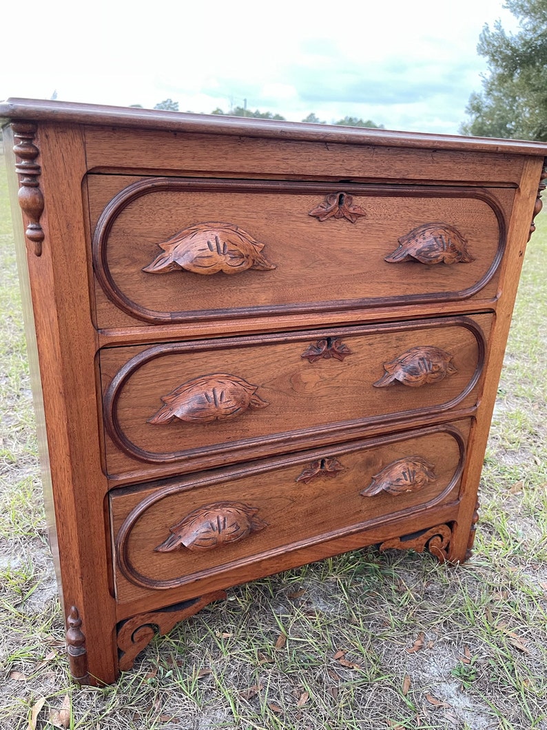 Antique Chest of Drawers Carved Wood Drawer Handles Solid Etsy