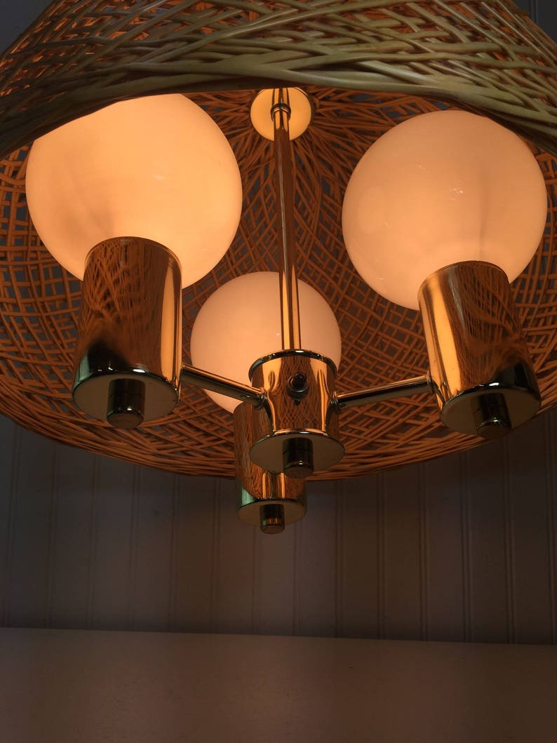 Vintage Wicker and Brass Swag Light hanging light Basket Etsy