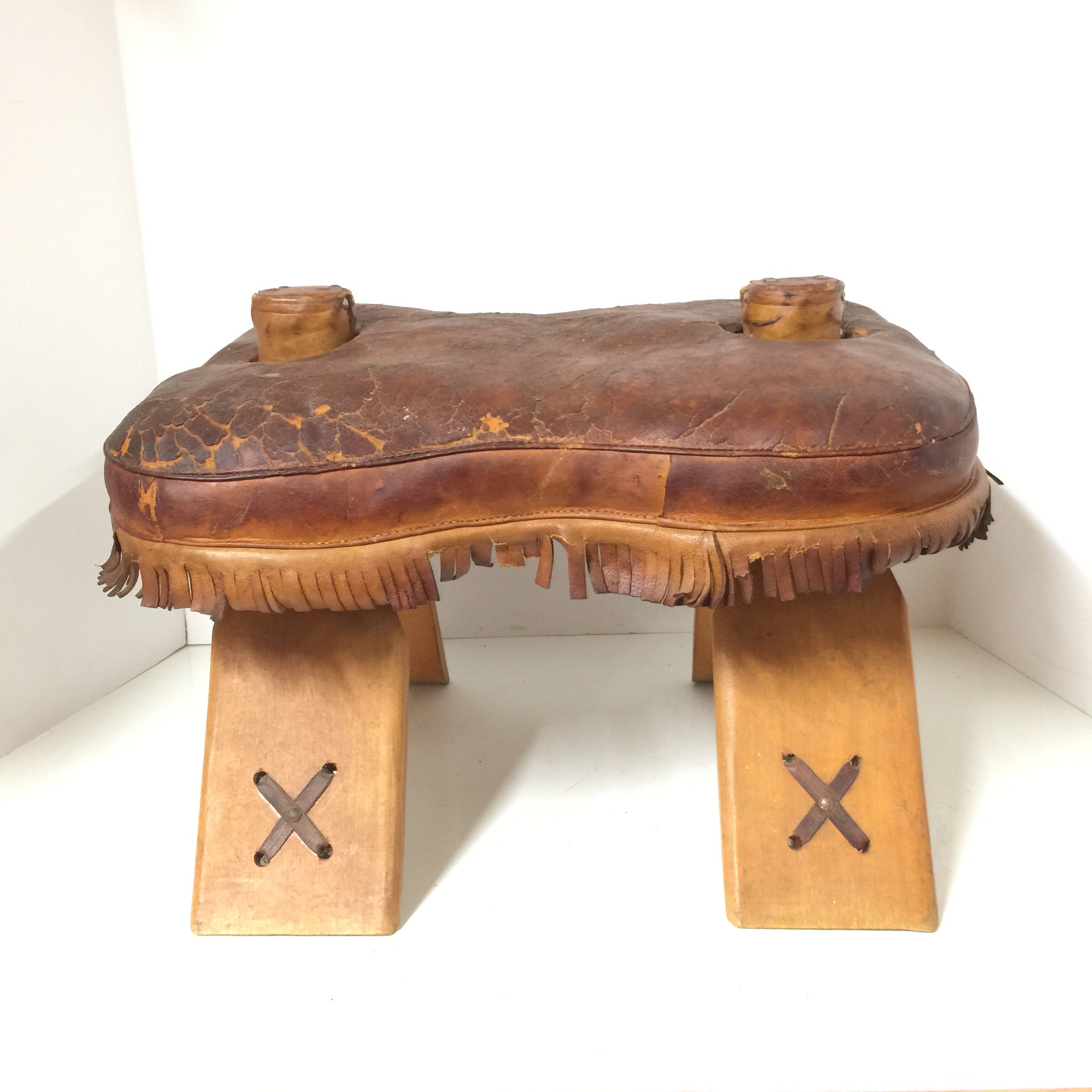 Vintage camel saddle stool online