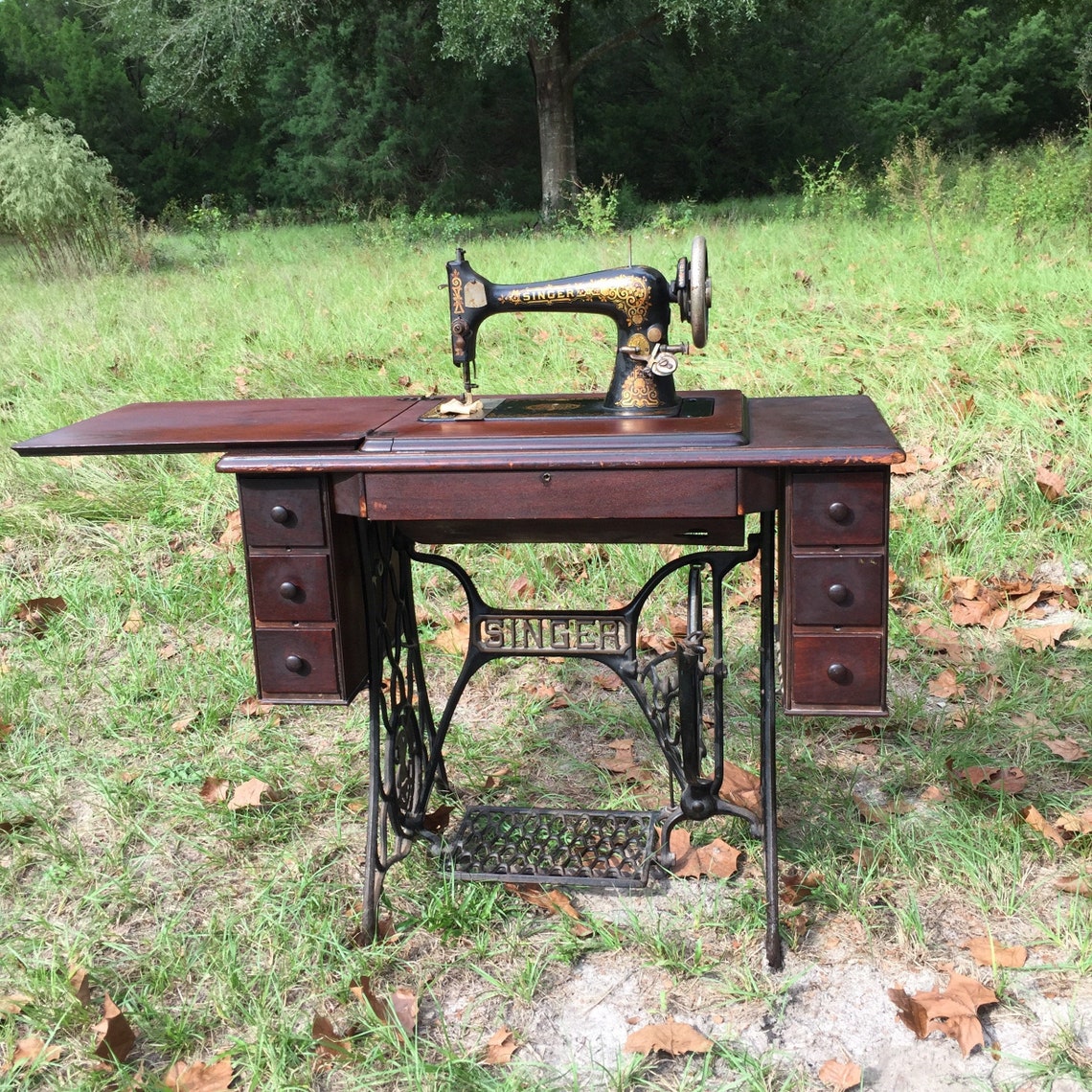 Antique Treadle Singer Sewing Machine Model 27 Black and | Etsy
