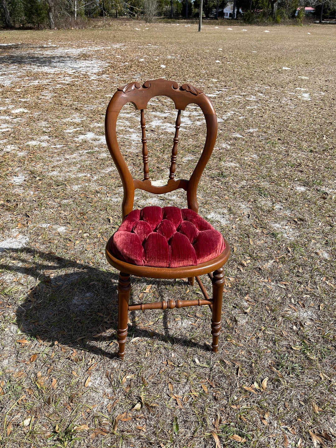 Vintage Wood Chair, Antique Chair, Tufted Velvet Chair Vintage Wood Chair, Antique Chair, Tufted Velvet Chair