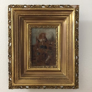 Antique oil painting, oil on slate, still life, framed art, portrait, 18th century, gold frame, ornate frame, oil on board, wall decor