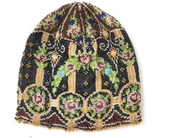 victorian mourning purse, beaded purse, glass seed beads, Victorian beaded hand bag, bucket hat, vintage fashion, boho fashion,multicolored,