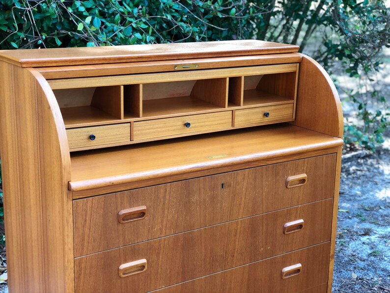 MCM desk teak desk danish modern furniture barrel top | Etsy