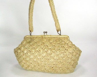 Vintage purse, wicker purse, straw purse, shoulder purse, 1950 purse, purse, hand bag